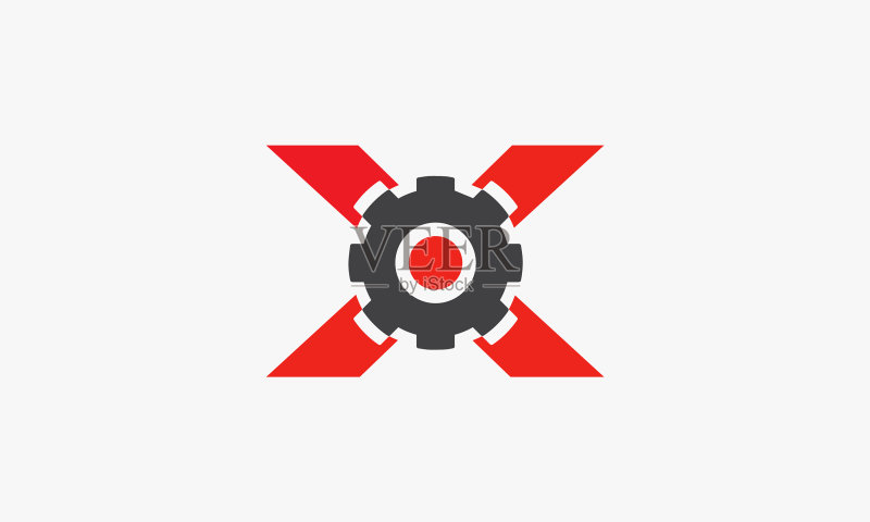 红色X齿轮Logo设计图标素材