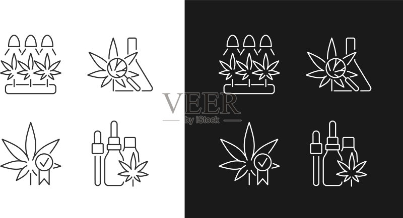 深色背景下的大麻种植线性图标图标素材