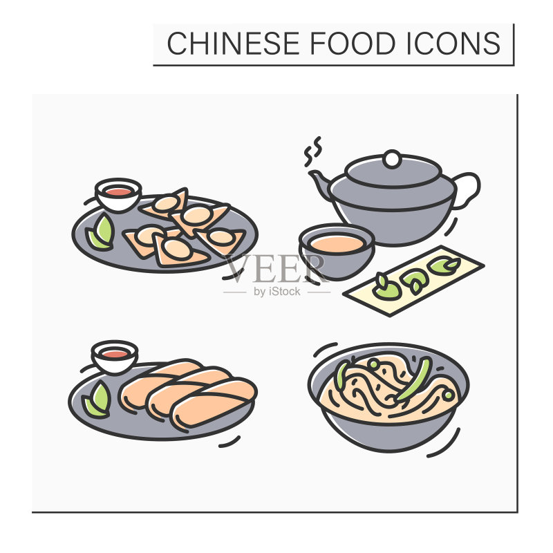 中国美食彩色图标合集图标素材