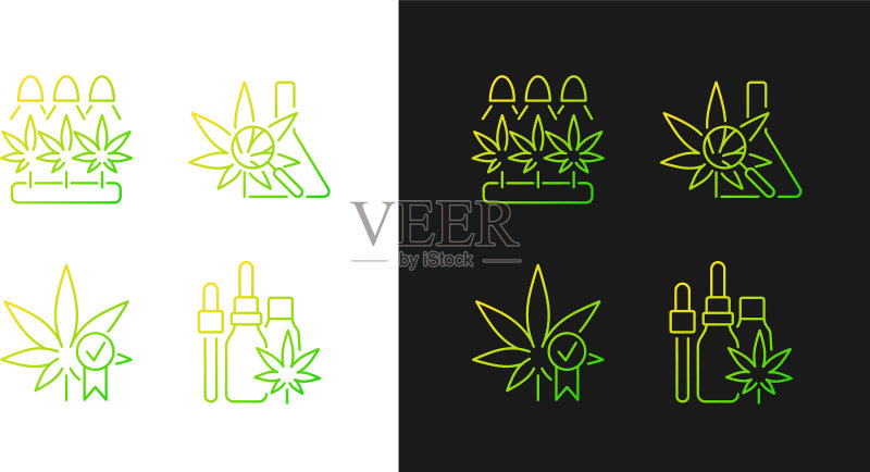 深色背景下的大麻渐变图标集图标素材