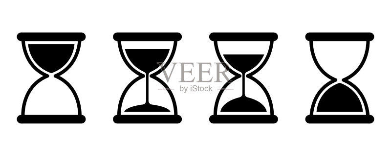 沙漏矢量图标集合:运行中的沙漏与旧式计时器图标素材