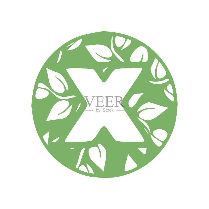 手绘字母X自然风格logo首字母缩写图标素材