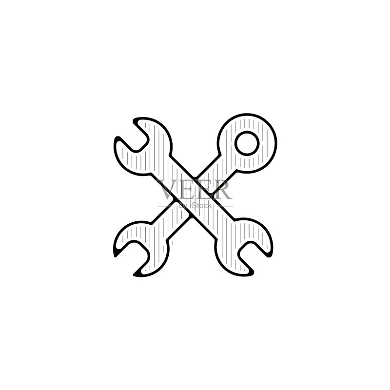 交叉扳手线性轮廓图标图标素材