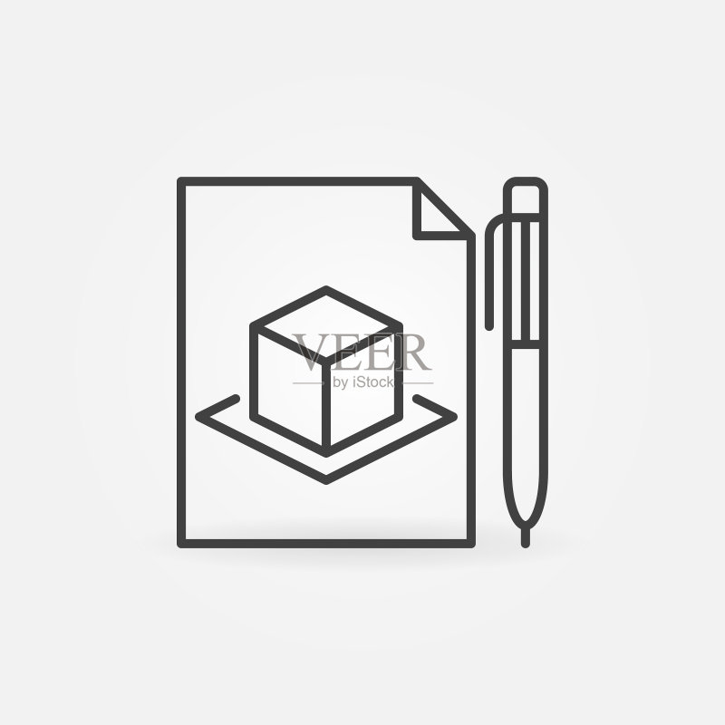 带有钢笔概念的纸质文档线性图标图标素材