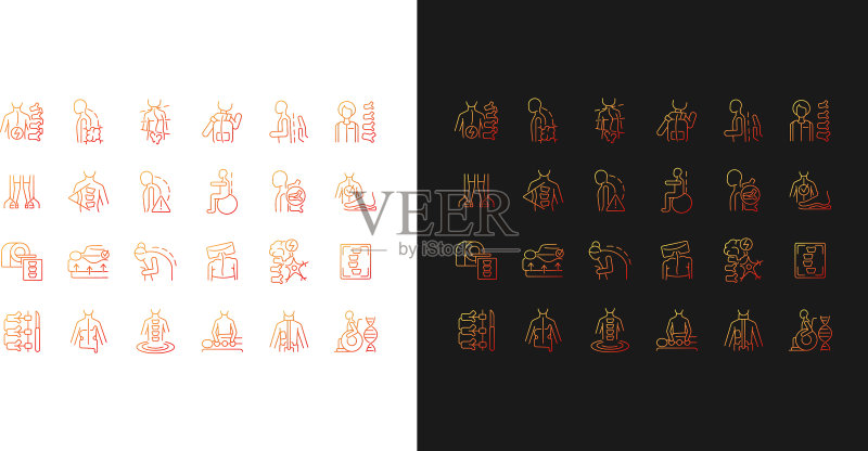 适用于明暗主题的脊柱侧弯渐变图标集图标素材
