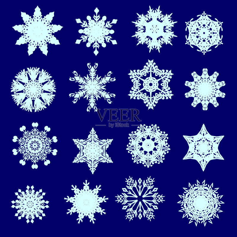 圣诞冬季的精美雪花套装图标素材