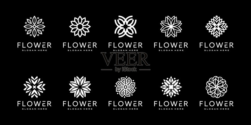 线条风格花卉Logo设计套装图标素材