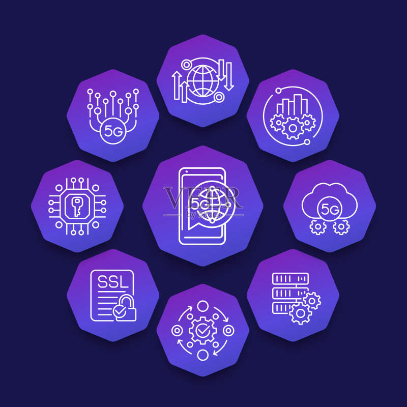 5G网络技术线条图标banner图标素材