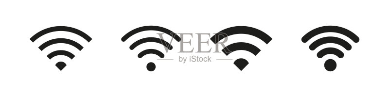 Wi-fi图标集。Wifi标志。无线网络信号条。白色背景上的Wi-fi连接标志。图标素材