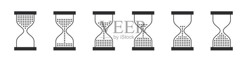 沙漏图标集。时间符号。现代沙漏图标。时钟标志或计时器。孤立的黑色图标。矢量图像图标素材