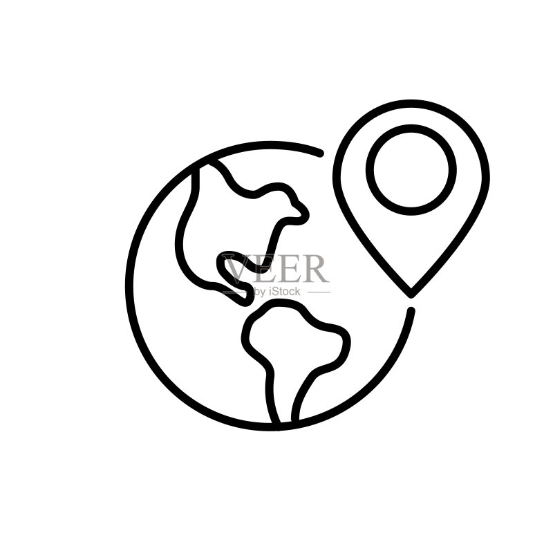 地球上的位置地图指针,像素完美可编辑描边线图标图标素材