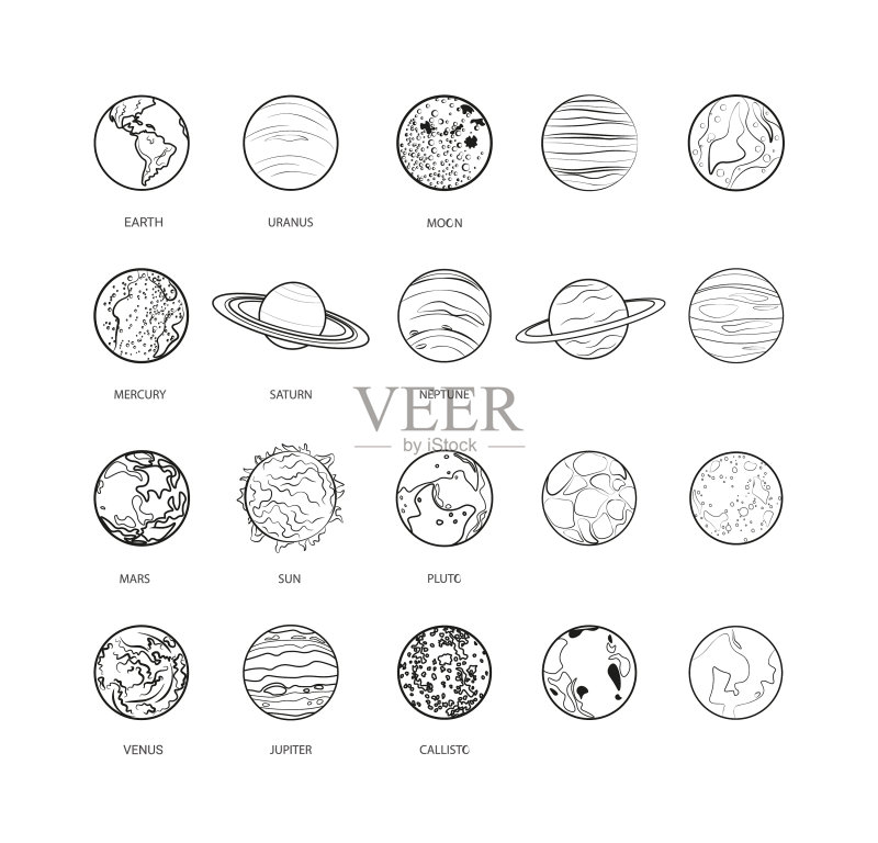 线性行星套装图标素材