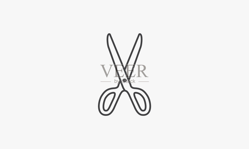白色背景上的线条图标:裁缝剪刀图标素材