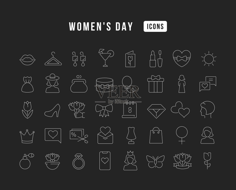 妇女节线性图标集图标素材