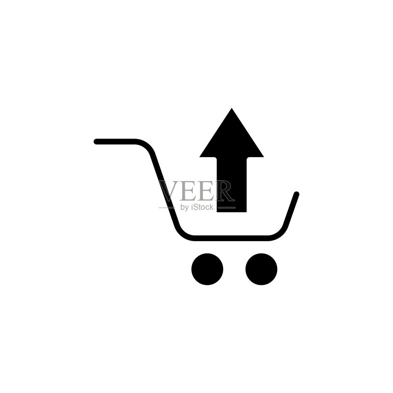 带有上传的购物车图标矢量。在线销售,网上商店。实体图标样式,字形。简单设计插图可编辑图标素材