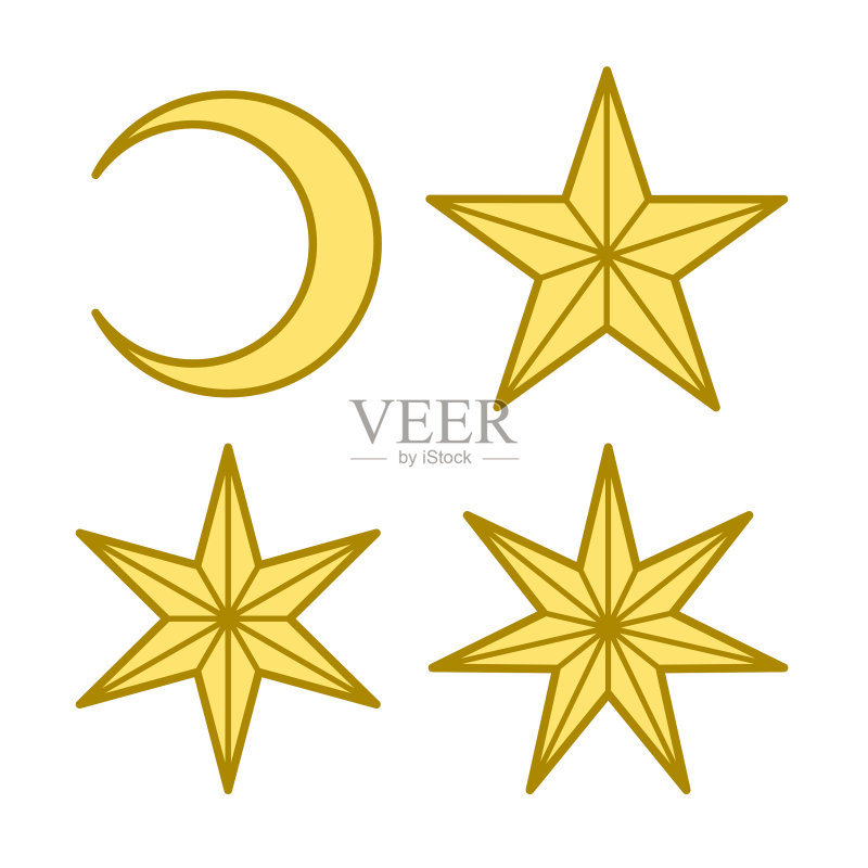 月亮和金色星星图标矢量剪贴画图标素材