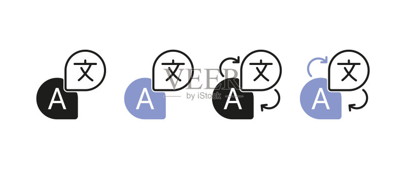 翻译员图标集:网站翻译及语言选择图标素材