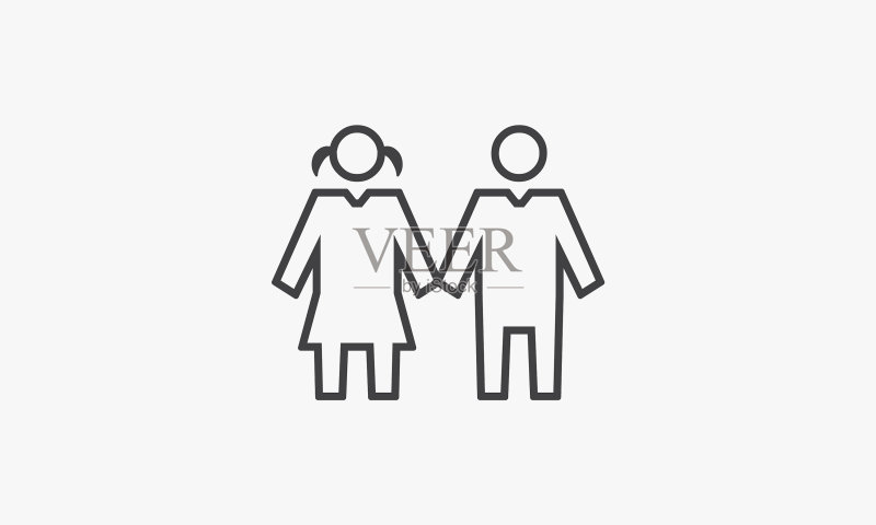 白色背景上的男孩和女孩线性图标图标素材