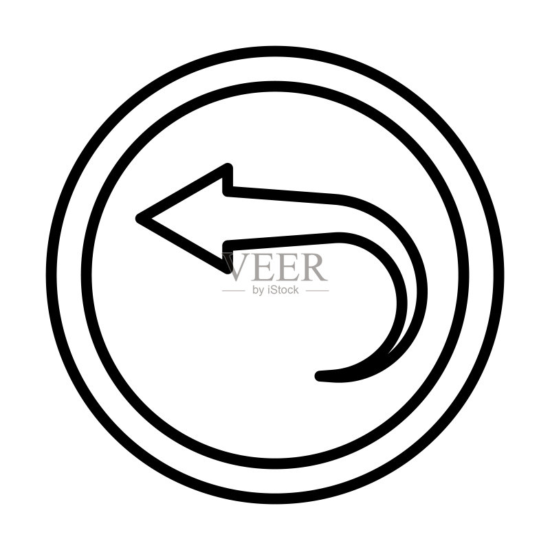 撤销图标。白色背景上的细线条撤销轮廓图标。用于网页和移动设备的线条矢量撤销符号图标素材