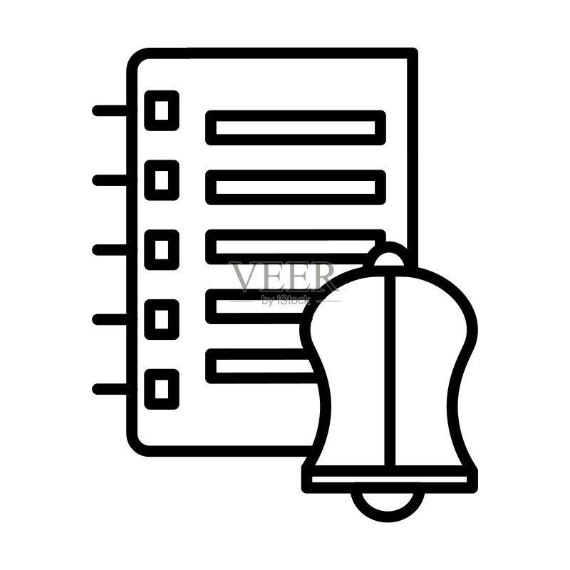 提醒图标:白色背景上的线性提醒轮廓图标,用于网页和移动设备的矢量提醒符号图标素材