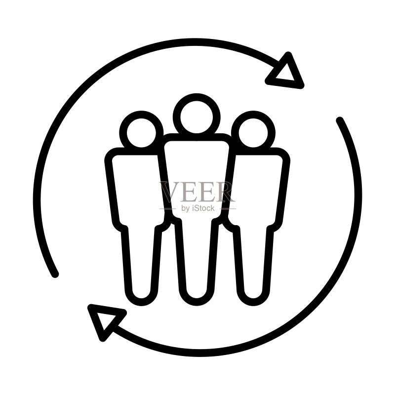 人力资源图标。白色背景上的细线条人力资源轮廓图标。网页和移动设备的线条矢量人力资源标志、符号。图标素材