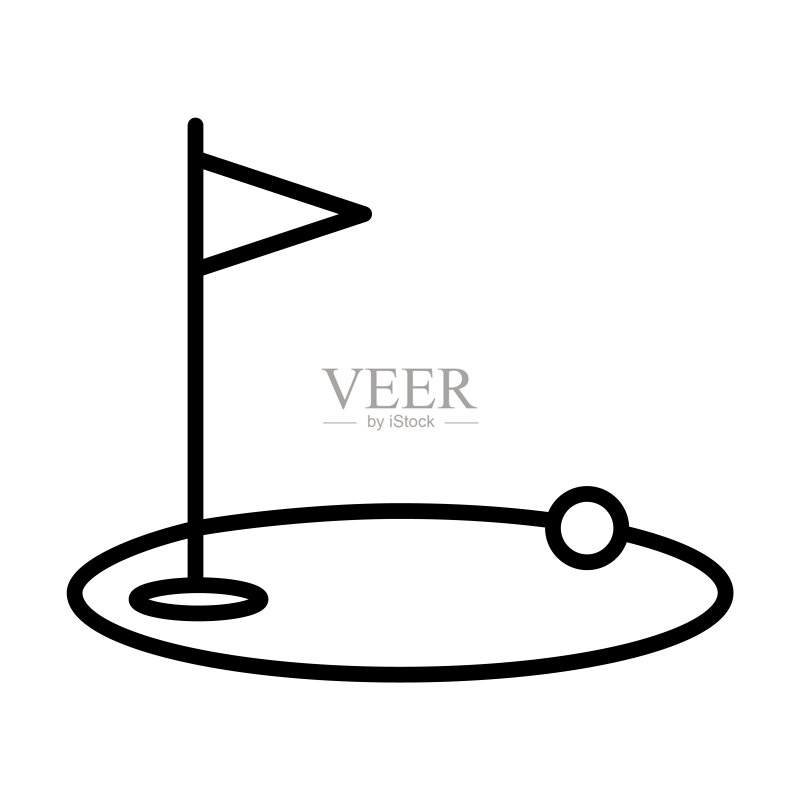 高尔夫图标。白色背景上的细线条高尔夫轮廓图标。用于Web和移动的线条矢量高尔夫标志、符号图标素材