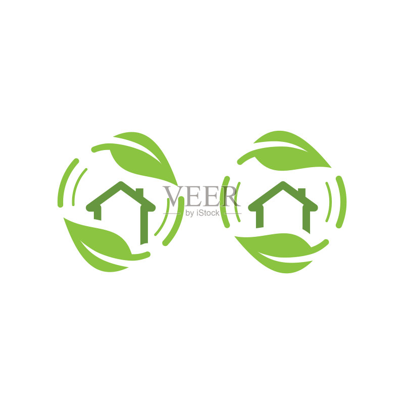 带树叶标志图标的绿色房屋图标素材