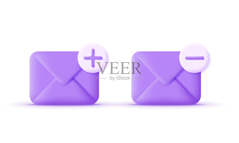3D邮件信封与加减符号图标素材