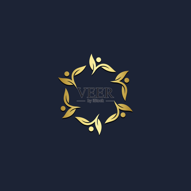 圆形树叶抽象金色Logo设计图标素材