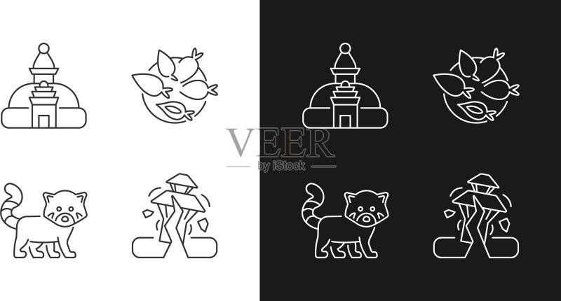 尼泊尔旅游线性图标合集(深色背景适用)图标素材