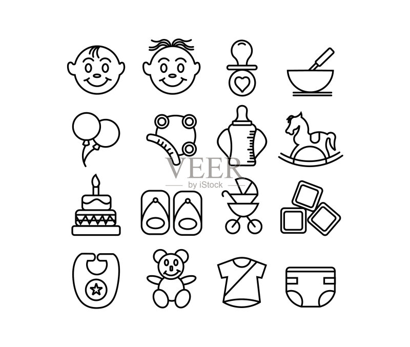 婴儿玩具细线图标图标素材