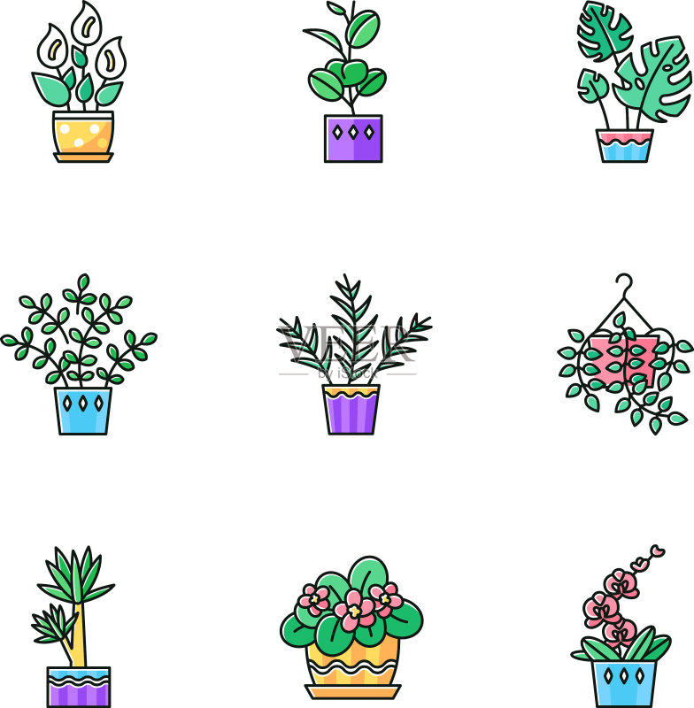 家养植物RGB颜色图标集图标素材