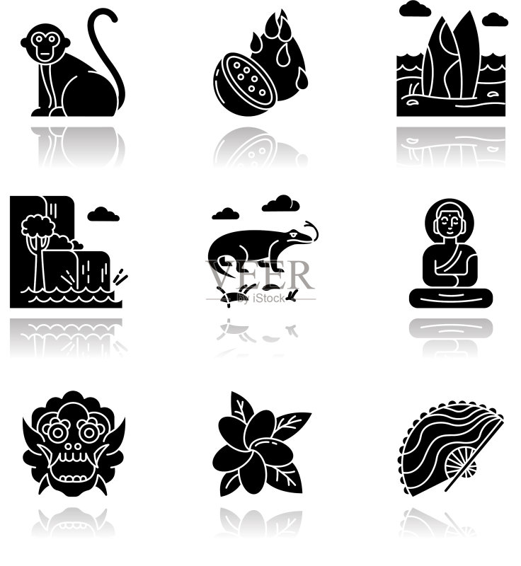 印度尼西亚黑 Glyph 图标阴影集图标素材