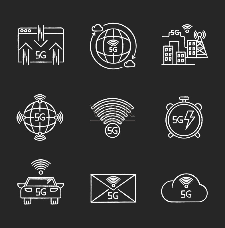 5G无线技术粉笔白色图标集图标素材