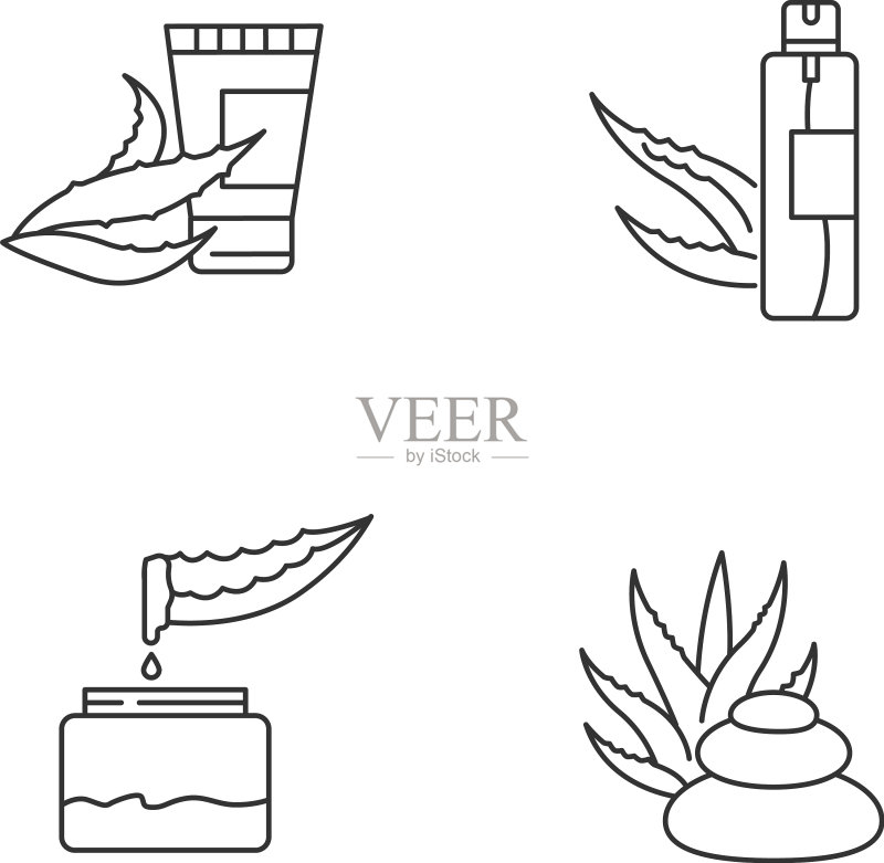 芦荟完美像素线性图标集植物图标素材