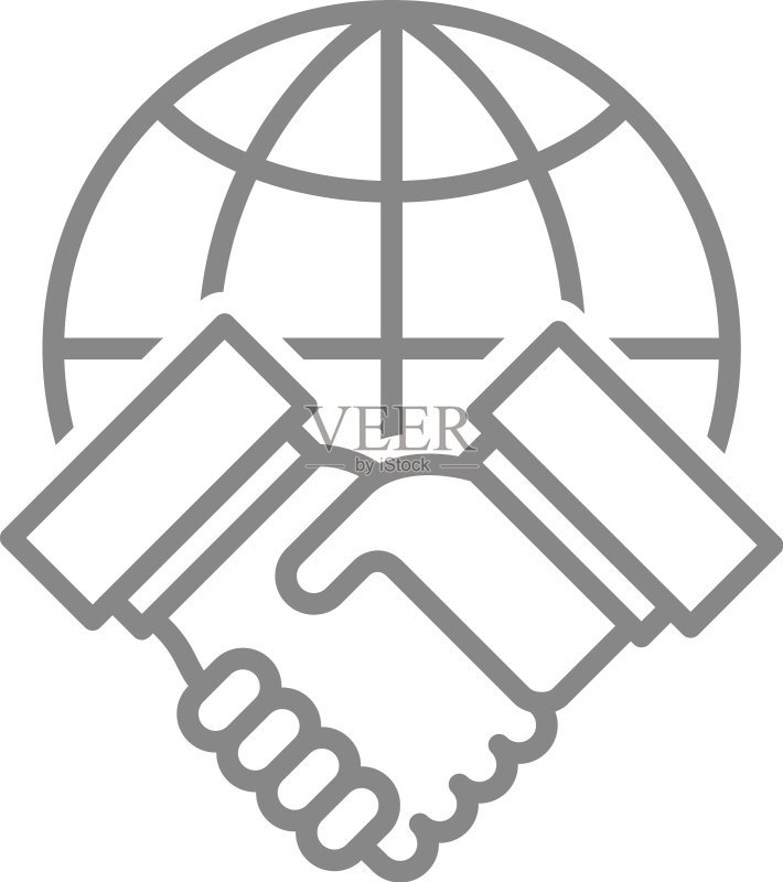 握手与地球线性图标,国际合作图标素材