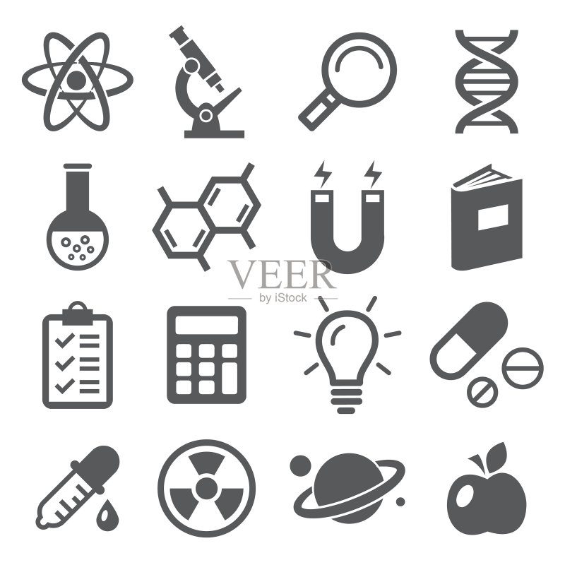 科学图标集,白色背景图标素材
