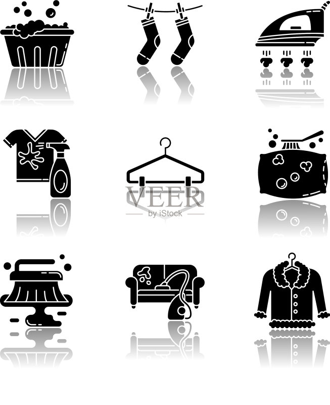 洗衣和清洁服务阴影黑色图标素材