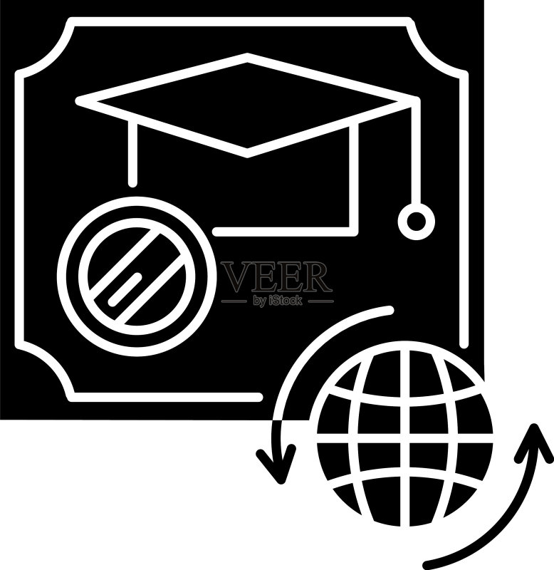 毕业证书黑色图标学校证明图标素材