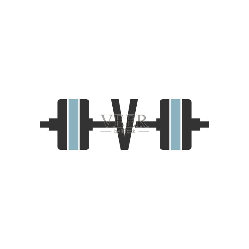 字母V与杠铃图标健身设计模板图标素材