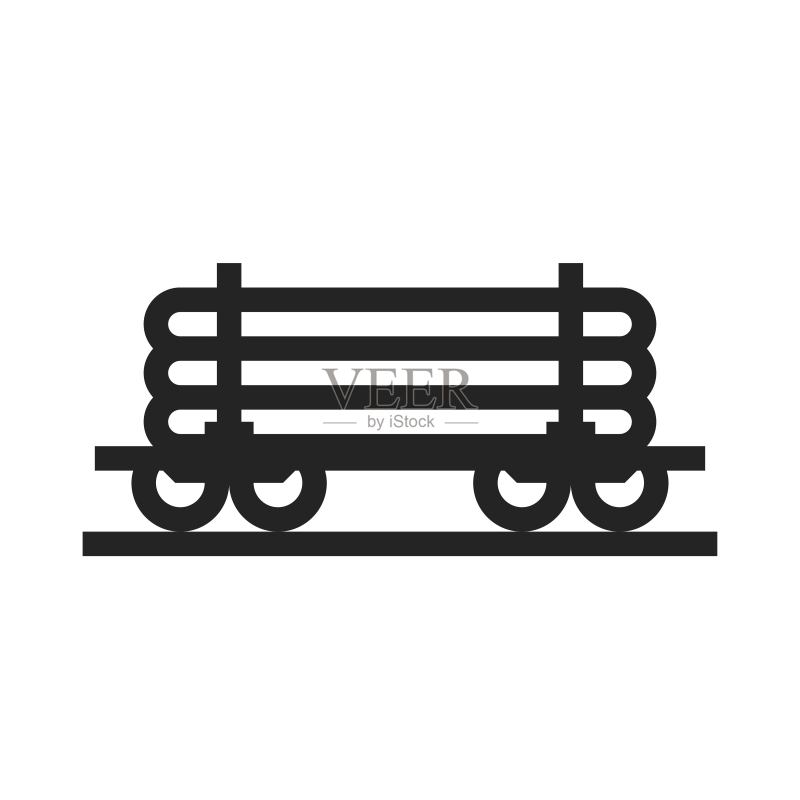 木材运输线铁路站台图标:火车车厢符号,隔离矢量图像图标素材