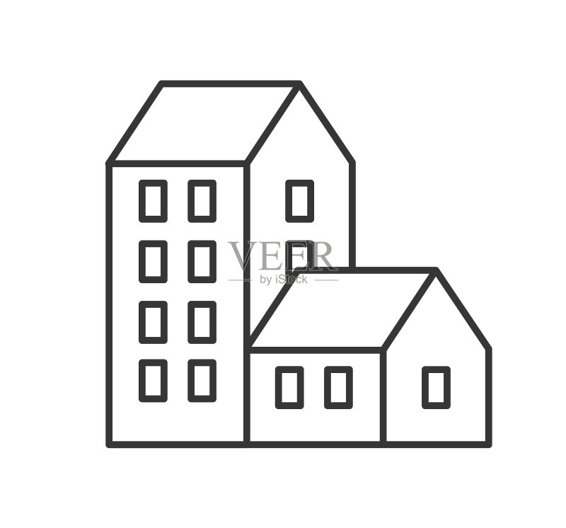 线性城市建筑和房屋图标素材
