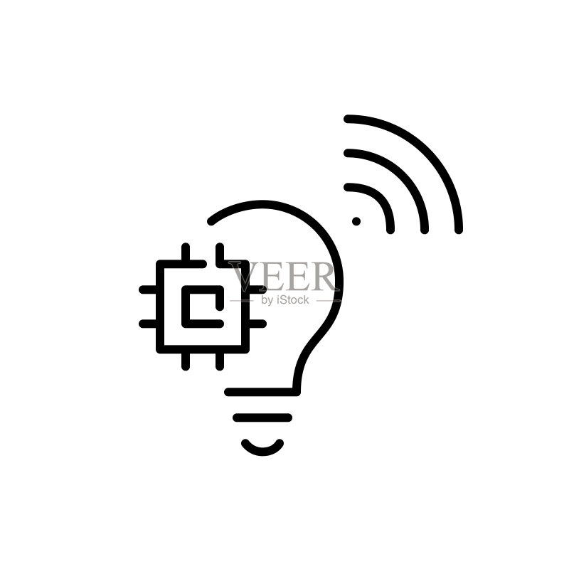 智能灯泡:物联网CPU芯片电器像素描边图标图标素材