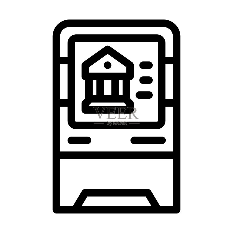 银行ATM机线路图标矢量图图标素材