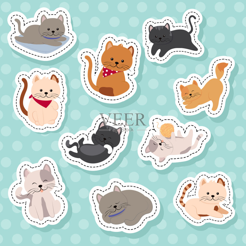 猫咪贴纸套装图标素材