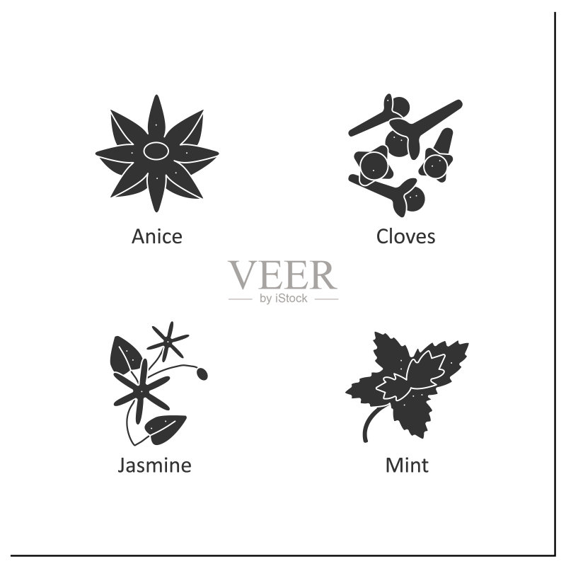 香草和香料标志集图标素材