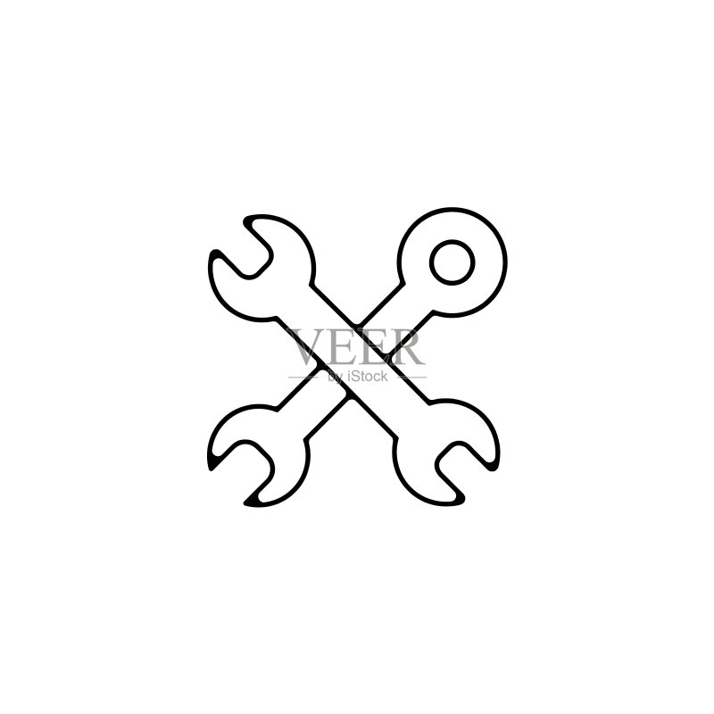 交叉扳手线性轮廓图标图标素材