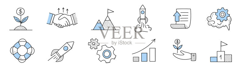 线性商业标志的涂鸦图标合集图标素材