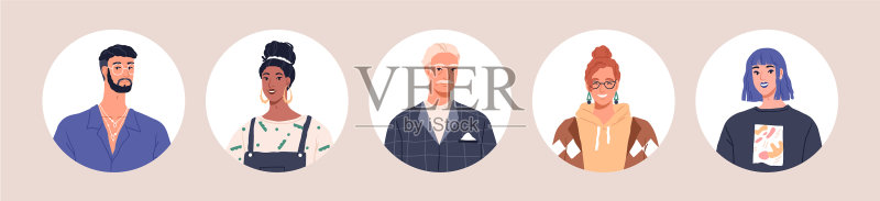 不同人物头像面部画像集图标素材