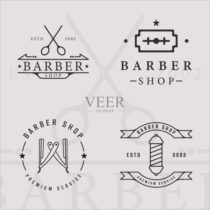 理发店Logo线条艺术简约合集图标素材